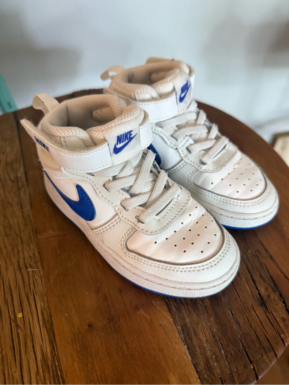 Nike Kids White and Blue High-Top Sneakers